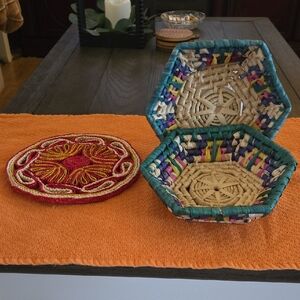 Colorful Woven Basket & Trivet Set.